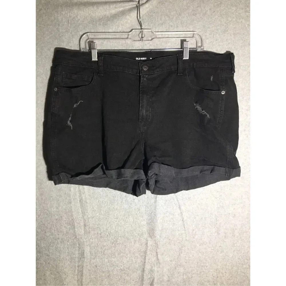 Womens Old Navy Mid Rise Boyfriend Shorts Black Distressed Casual Cuffed